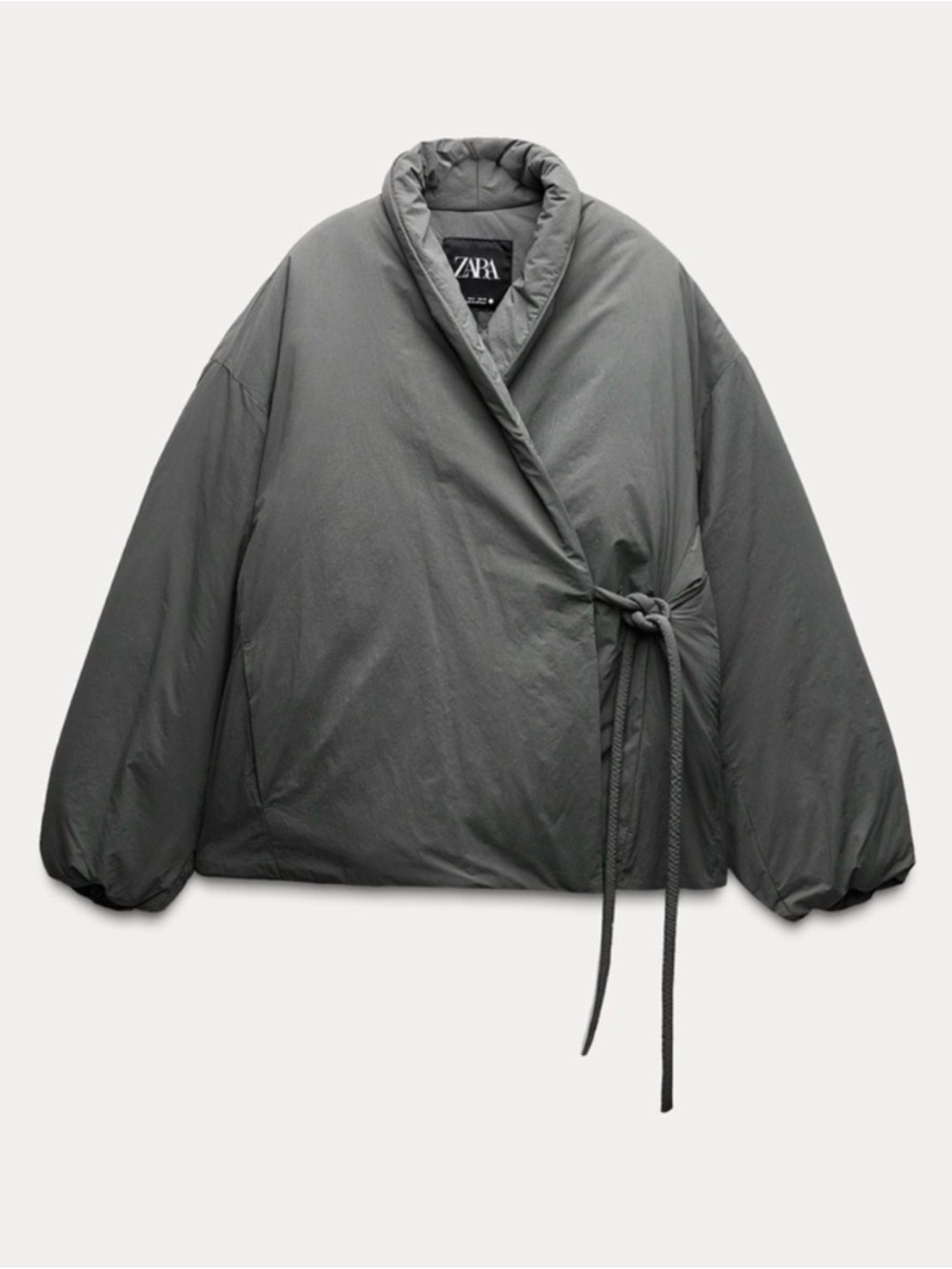 ZARA Olive Green Wrap Puffer Jacket